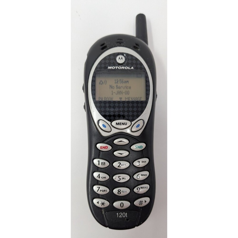 Motorola 120t TDMA Vintage Cell Phone w/ Charger, 2 Batteries & Manual